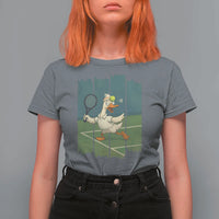 Silly Goose Playing Tennis T Shirt For Women Funny Bird Getting Hit By Ball - Wonder Print Shop