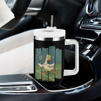 Silly Goose Playing Tennis Tumbler With Handle Funny Bird Getting Hit By Ball - Wonder Print Shop