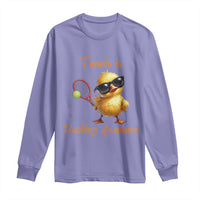 Funny Cute Duck Playing Tennis Long Sleeve Shirt Ducking Awesome - Wonder Print Shop