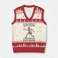 Grandpa Is My Name Tennis Is My Game V-Neck Knit Sweater Vest Funny Tennis Quote - Wonder Print Shop