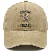 Grandpa Is My Name Tennis Is My Game Washed Cotton Baseball Cap Funny Tennis Quote