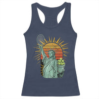 Funny Statue Of Liberty Tennis Player Racerback Tank Top Patriotic Sports Lover - Wonder Print Shop