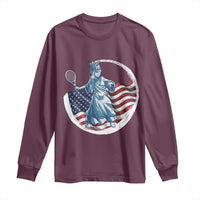 Funny Statue Of Liberty Tennis Player Long Sleeve Shirt USA Pride Female Tennis Gift - Wonder Print Shop