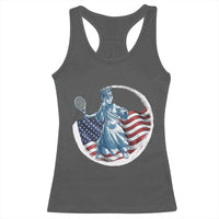 Funny Statue Of Liberty Tennis Player Racerback Tank Top USA Pride Female Tennis Gift - Wonder Print Shop
