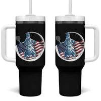Funny Statue Of Liberty Tennis Player Tumbler With Handle USA Pride Female Tennis Gift - Wonder Print Shop
