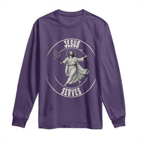 Christian Tennis Funny Gift For Believers Long Sleeve Shirt Jesus Serves - Wonder Print Shop