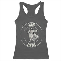 Christian Tennis Funny Gift For Believers Racerback Tank Top Jesus Serves - Wonder Print Shop