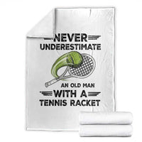 Funny Tennis Quote Throw Blanket Never Underestimate An Old Man With A Tennis Racket - Wonder Print Shop