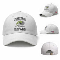 Funny Tennis Quote Baseball Cap Never Underestimate An Old Man With A Tennis Racket
