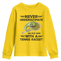 Funny Tennis Quote Youth Sweatshirt Never Underestimate An Old Man With A Tennis Racket - Wonder Print Shop