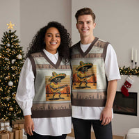 Funny Cinco De Mayo Chupacabra V-Neck Knit Sweater Vest Guitar Fiesta Gift