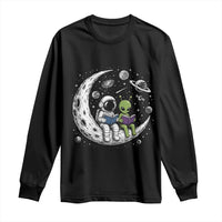 Funny Bookworm In Space Long Sleeve Shirt Cute Astronaut And Alien Reading