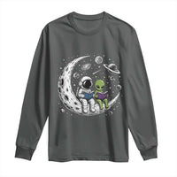 Funny Bookworm In Space Long Sleeve Shirt Cute Astronaut And Alien Reading