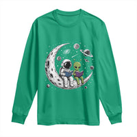 Funny Bookworm In Space Long Sleeve Shirt Cute Astronaut And Alien Reading