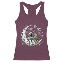Funny Bookworm In Space Racerback Tank Top Cute Astronaut And Alien Reading