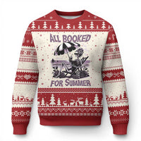 Funny Skeleton Reading At The Beach Ugly Christmas Sweater All Booked For Summer