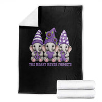 Cute Elephant Gnome Purple Ribbon Alzheimer's Support Throw Blanket The Heart Never Forgets