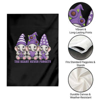 Cute Elephant Gnome Purple Ribbon Alzheimer's Support Garden Flag The Heart Never Forgets