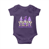 Cute Elephant Gnome Purple Ribbon Alzheimer's Support Baby Onesie The Heart Never Forgets