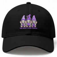 Cute Elephant Gnome Purple Ribbon Alzheimer's Support Baseball Cap The Heart Never Forgets