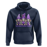 Cute Elephant Gnome Purple Ribbon Alzheimer's Support Hoodie The Heart Never Forgets