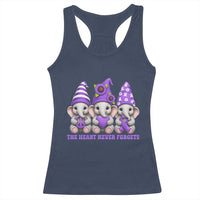 Cute Elephant Gnome Purple Ribbon Alzheimer's Support Racerback Tank Top The Heart Never Forgets