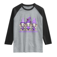 Cute Elephant Gnome Purple Ribbon Alzheimer's Support Raglan Shirt The Heart Never Forgets