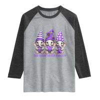 Cute Elephant Gnome Purple Ribbon Alzheimer's Support Raglan Shirt The Heart Never Forgets