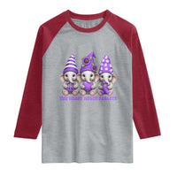 Cute Elephant Gnome Purple Ribbon Alzheimer's Support Raglan Shirt The Heart Never Forgets