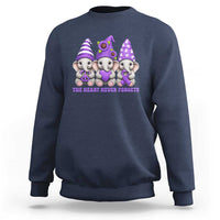 Cute Elephant Gnome Purple Ribbon Alzheimer's Support Sweatshirt The Heart Never Forgets