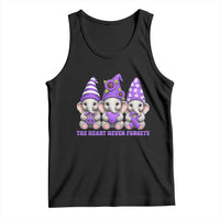 Cute Elephant Gnome Purple Ribbon Alzheimer's Support Tank Top The Heart Never Forgets