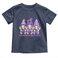 Cute Elephant Gnome Purple Ribbon Alzheimer's Support Toddler T Shirt The Heart Never Forgets