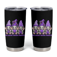 Cute Elephant Gnome Purple Ribbon Alzheimer's Support Tumbler Cup The Heart Never Forgets
