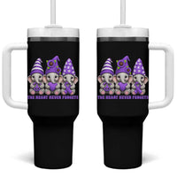 Cute Elephant Gnome Purple Ribbon Alzheimer's Support Tumbler With Handle The Heart Never Forgets