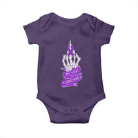 Not Today Alzheimers Baby Onesie Funny Skeleton Middle Finger Purple Ribbon