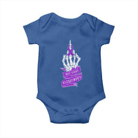 Not Today Alzheimers Baby Onesie Funny Skeleton Middle Finger Purple Ribbon