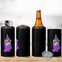 Not Today Alzheimers 4 in 1 Can Cooler Tumbler Funny Skeleton Middle Finger Purple Ribbon
