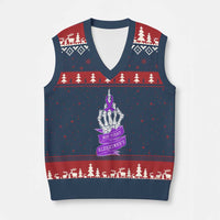 Not Today Alzheimers V-Neck Knit Sweater Vest Funny Skeleton Middle Finger Purple Ribbon
