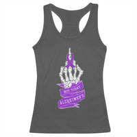 Not Today Alzheimers Racerback Tank Top Funny Skeleton Middle Finger Purple Ribbon