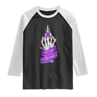 Not Today Alzheimers Raglan Shirt Funny Skeleton Middle Finger Purple Ribbon