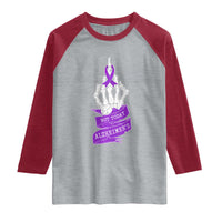 Not Today Alzheimers Raglan Shirt Funny Skeleton Middle Finger Purple Ribbon