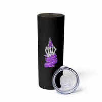 Not Today Alzheimers Skinny Tumbler Funny Skeleton Middle Finger Purple Ribbon