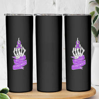 Not Today Alzheimers Skinny Tumbler Funny Skeleton Middle Finger Purple Ribbon