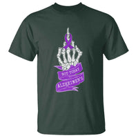 Not Today Alzheimers T Shirt Funny Skeleton Middle Finger Purple Ribbon