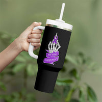 Not Today Alzheimers Tumbler With Handle Funny Skeleton Middle Finger Purple Ribbon