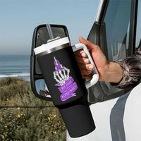 Not Today Alzheimers Tumbler With Handle Funny Skeleton Middle Finger Purple Ribbon