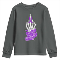 Not Today Alzheimers Youth Sweatshirt Funny Skeleton Middle Finger Purple Ribbon