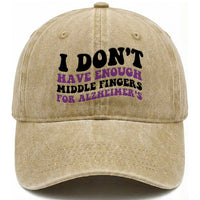 I Dont Have Enough Middle Fingers For Alzheimers Washed Cotton Baseball Cap Groovy Purple Retro