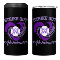 Strike Out Alzheimers 4 in 1 Can Cooler Tumbler Purple Ribbon Baseball Hope Support