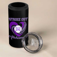 Strike Out Alzheimers 4 in 1 Can Cooler Tumbler Purple Ribbon Baseball Hope Support